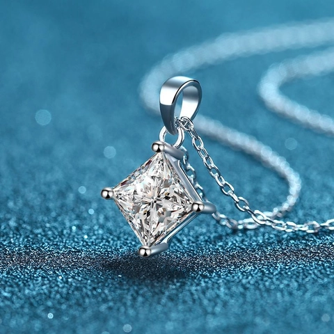 925 Sterling Zilver Moissaniet Hanger Ketting Voor Vrouwen Prinsessengeslepen Vierkant Strass Geometrische Sieraden Bruiloft Feest Accessoire