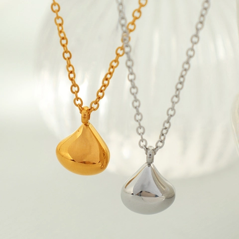 Minimalistische Polierte Tautropfen Anhänger Halskette Edelstahl Dünne Kette Wassertropfen Anhänger Mode Schmuck Für Damen Alltag