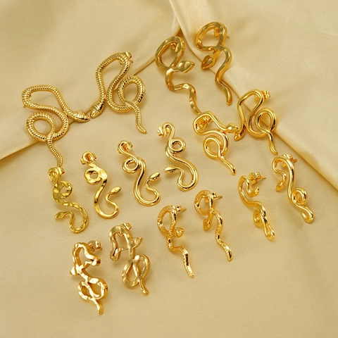 Snake Stud Earrings 18K Gold Plated Stainless Steel Irregular Animal Shape Personalized Fashion Jewelry For Women