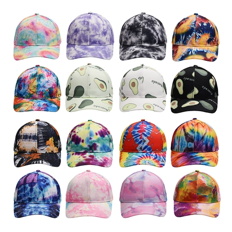 Baseball Cap And Bucket Hat Cotton Polyester Digital Printing Sun Protection Outdoor Avocado Tie Dye Pattern For Adults