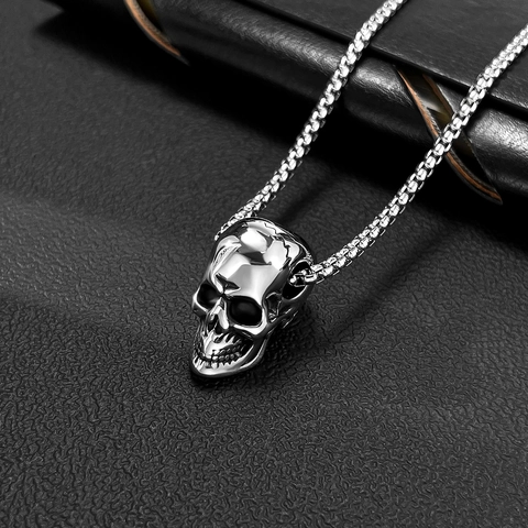 Collar Con Colgante De Calavera De Acero Inoxidable Joyería Gothic Punk Hip Hop Para Hombre Con Cadena