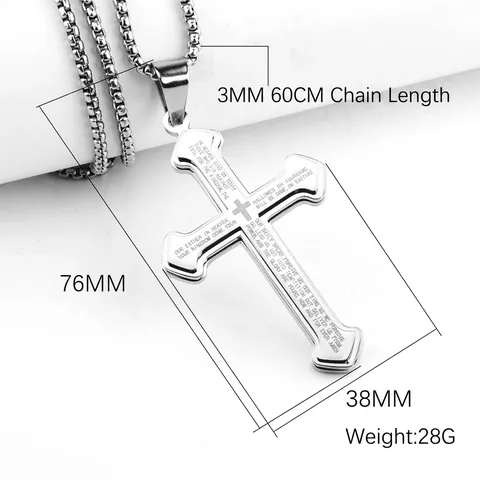 Collier Pendentif Croix Acier Inoxydable Gravé Notre Père Verset Biblique Bijou Religieux Pour Hommes Garçons