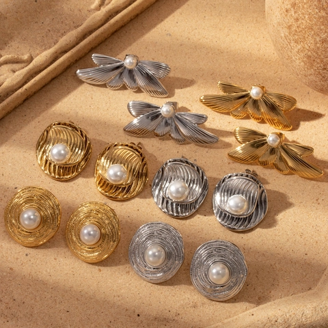 Orecchini Di Künstliche Perle In Acciaio Inossidabile Oro Argento Rotondo Spirale Farfalla Geometrico Lusso Moda Donne
