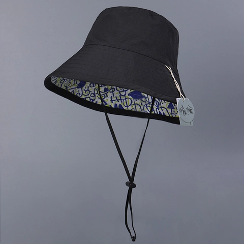Waterproof Reversible Bucket Hat Polyester Nylon Graffiti Print UPF 50 Adjustable Windproof Rope Outdoor Travel