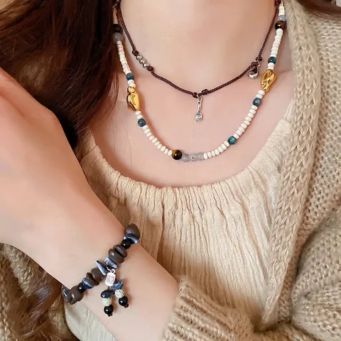 Collana E Bracciale In Perline Di Acrilico Gioielli Vintage Stile Bohémien Etnico Con Accenti In Lega Per Donne