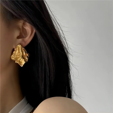 Irregular Wrinkled Stud Earrings Stainless Steel Geometric 18K Gold Plated Texture Ins Style Jewelry For Women
