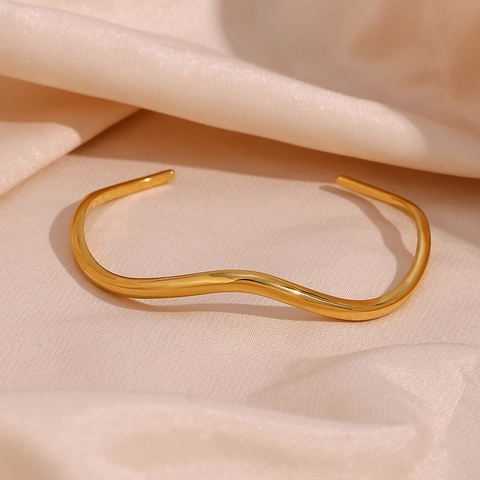 Brazalete Abierto De Ola Acero Inoxidable Irregular Minimalista Chapado En Oro Moda Para Mujeres Accesorio De Lujo