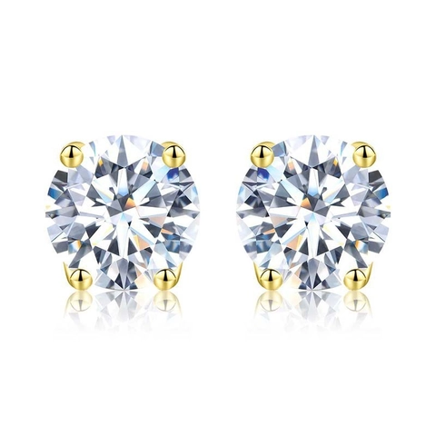 925 Sterling Silver Moissanite Stud Earrings For Women Classic Round Cut Four Prong Setting Elegant Sparkly Gemstone Earrings Jewelry Gift