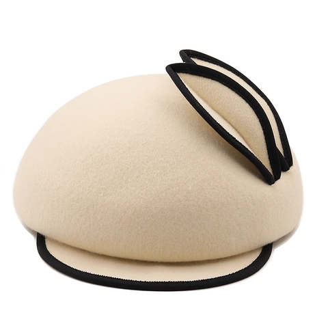 Lindo Sombrero De Fieltro De Lana Con Orejas De Conejo Vintage Ala Corta Gorro Cálido De Invierno Para Mujer