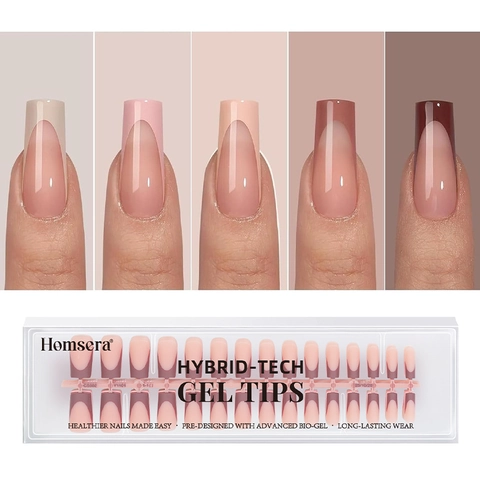 Uñas Postizas Press On French Tip Gel Cuadradas Larga Duración Mate Brillante Manicura