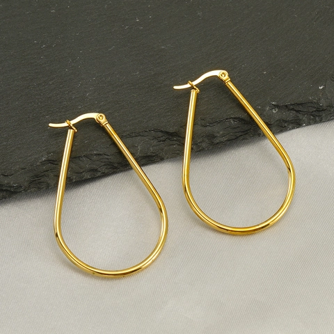 Pendientes De Aro De Acero Inoxidable Chapados En Oro De 18K Geométricos Gota De Agua En Forma De U Para Mujer