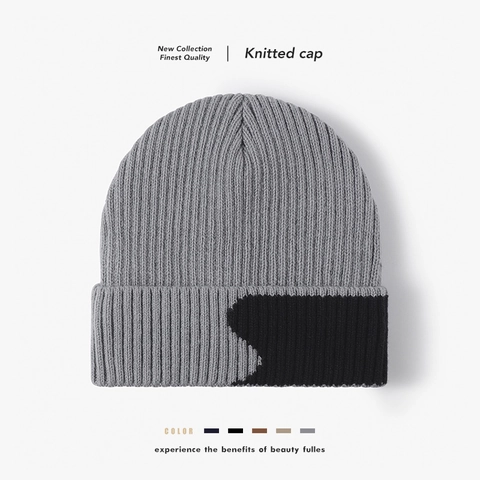 Gorro Beanie Invierno Cálido Punto Acrílico Forro Polar Patchwork Bloques De Color Punto Acanalado Cortavientos Para Hombre Mujer