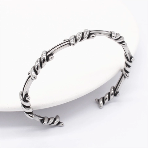 Vintage Titanium Steel Open Cuff Bracelet For Men Viking Eagle Feather Pattern Retro Silver Punk Style Adjustable Bangle Jewelry