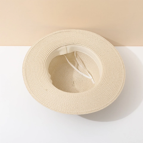 Boater Hat Woven Straw Sun Protection Summer Beach British Vintage Style Ribbon Decoration Adjustable Elegant For Women