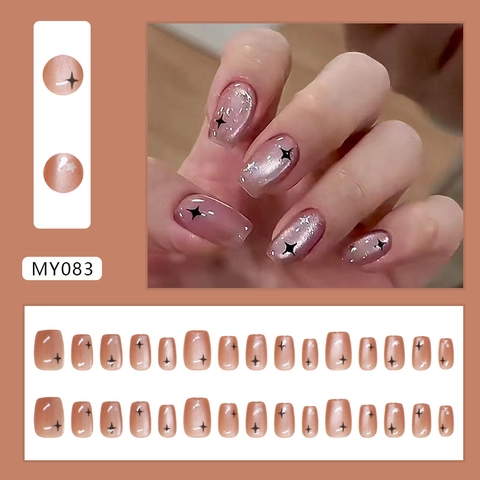 ABS Künstliche Nägel Cat Eye Viereckig Rund Sternmuster Nude Pink Süß Cool Abnehmbar Falsche Nägel Damen