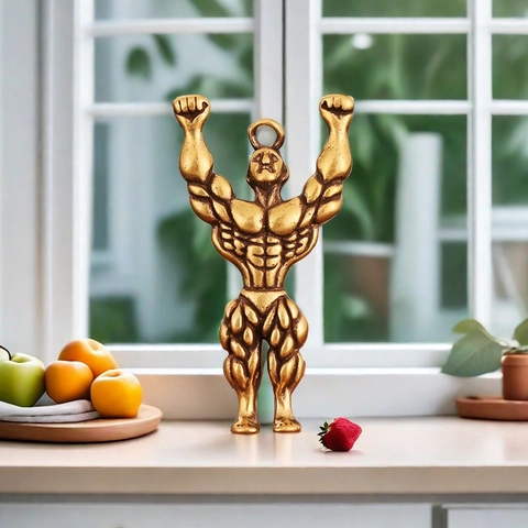 Portachiavi Bodybuilder Retro Ottone Ciondolo Uomo Muscoloso Regalo Fitness Creativo Per Uomini Ornamento Appeso Metallo Antico Novità