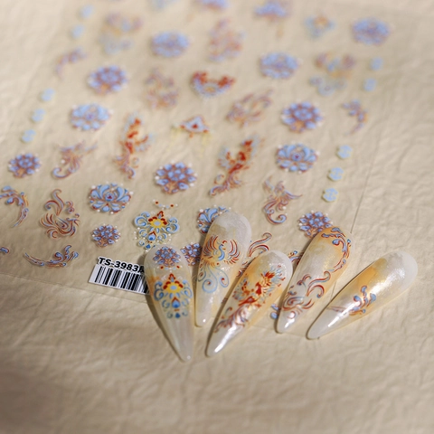 Nagelkunst Aufkleber Ultradünne Selbstklebende Abziehbilder Chinesische Traditionelle Phönix Glückswolken Blumenmuster Maniküre