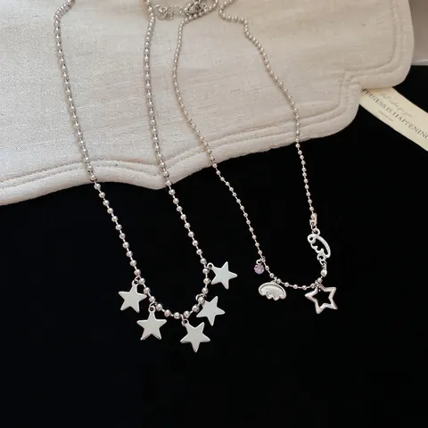 Pentagramm Stern Halskette Legierung Straß Clavicle Kugelkette Süß Cool Retro Minimalistisch Stil Für Damen
