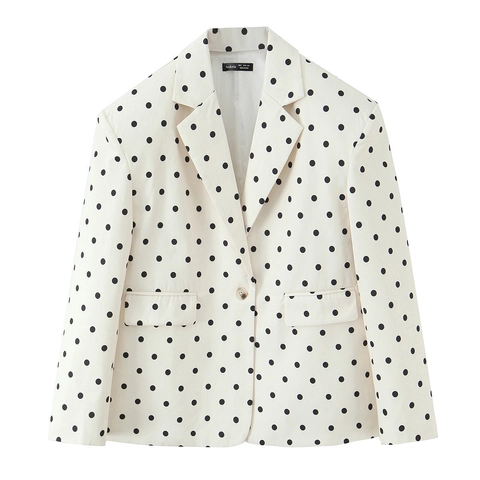 Women Polka Dot Blazer And Skirt Chic Polyester Long Sleeve Lapel Jacket With 3D Flower Asymmetric Mini Skirt Streetwear