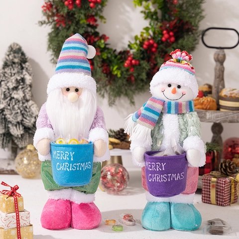 Weihnachts Plüsch Gnom Schneemann Puppen Ornamente Bunte Gestreifte Mütze Merry Christmas Eimer Festliche Tischdeko