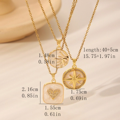 Minimalistische Edelstahl Anhänger Halskette Galvanisierte Strass Herz Sonne Achtzackiger Stern Emaille Schmuck Für Damen