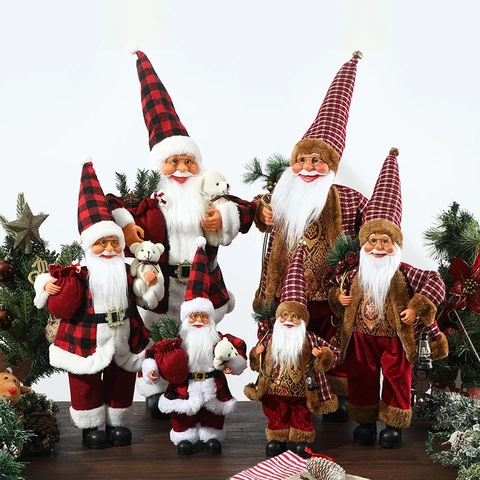 Stehender Weihnachtsmann Puppe Figur Rot Schwarz Kariert Stoff Weihnachtsdekoration Für Fenster Heim Feiertags Party Schmuck