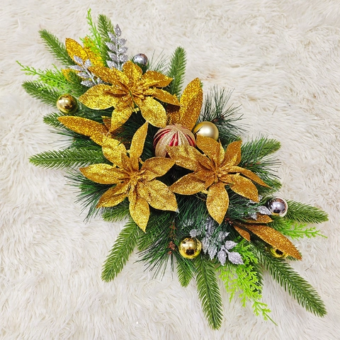 Kerst Slinger Swag PVC Dennennaalden Met Gouden Glitter Bloemen En Ballen Trap Deur Muur Decoratie Noordse Stijl Ornament