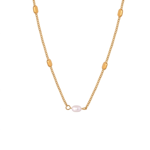 Collana In Acciaio Al Titanio Placcato Oro Per Donna Con Ciondolo In Perla D'acqua Dolce Gioielli Minimalisti