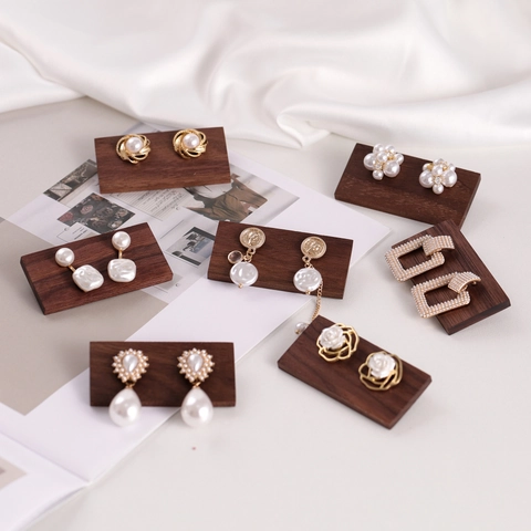 Solid Walnut Wood Earring Display Stand Holder Rectangular Jewelry Photography Props Minimalist Beech Earring Cards
