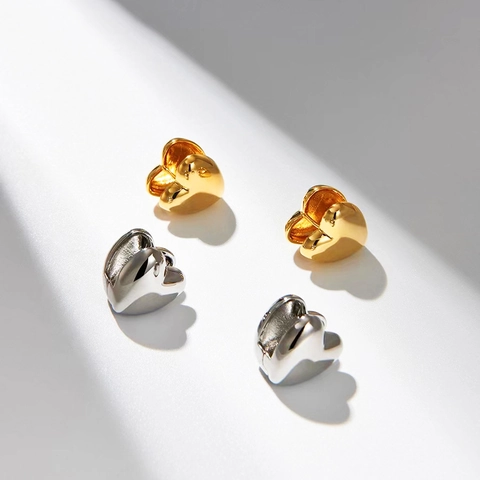 Pendientes De Corazón Abombado Acero Inoxidable Chapado En Oro 18K Pulido Espejo Huggie Hoops Joyería Minimalista Mujer