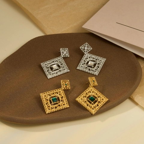 Orecchini In Acciaio Inossidabile Da Donna Geometrici Vintage Zircone Intarsiato Lusso Leggero Minimalista Stile Francese
