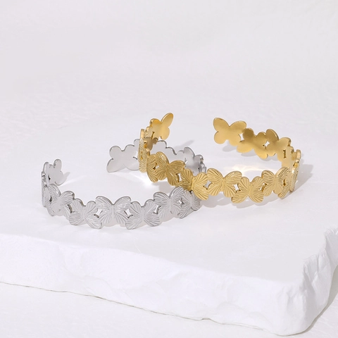 Bracciale Rigido Farfalla Acciaio Inossidabile Regolabile Polsino Design Di Nicchia Gioielli Minimalisti Per Donna