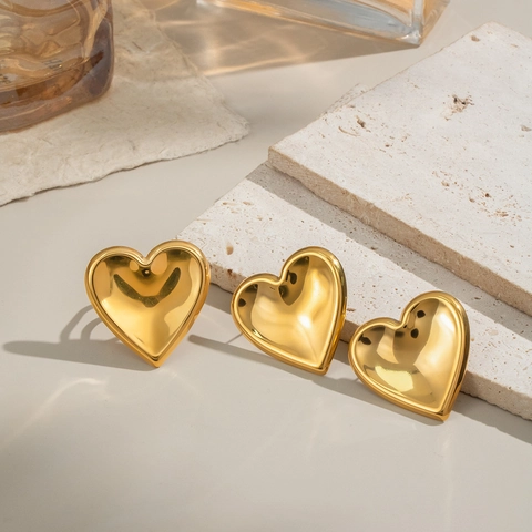 Roestvrij Staal Vergulde Concaaf Hart Oorknopjes En Hart Ring Voor Vrouwen Waterdicht Hypoallergeen Minimalistische Mode Sieraden
