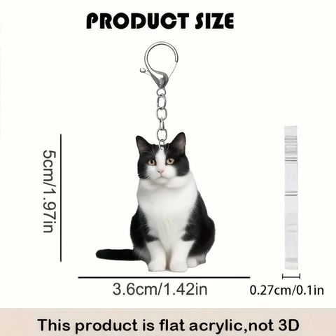 Porte-clés Chat Acrylique Imprimé Double Face Tuxedo Siamois Chaton Pendentif De Sac Anneau De Clé Voiture Bijou Animal