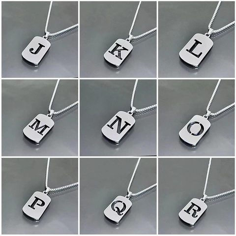 Collana Con Lettera Iniziale Acciaio Al Titanio Pendente Rettangolo Cavo Moda Stile Commuter Semplice Gioielli Per Uomini E Donne