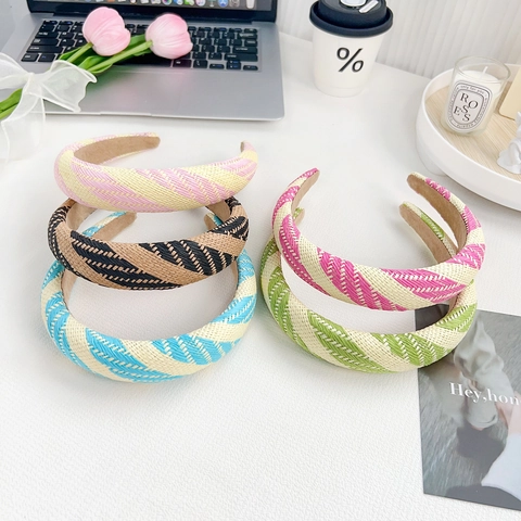 Woven Headband Straw Texture Wide Thick Candy Colors Bohemian Style Hair Hoop For Women Girls Elegant Handmade