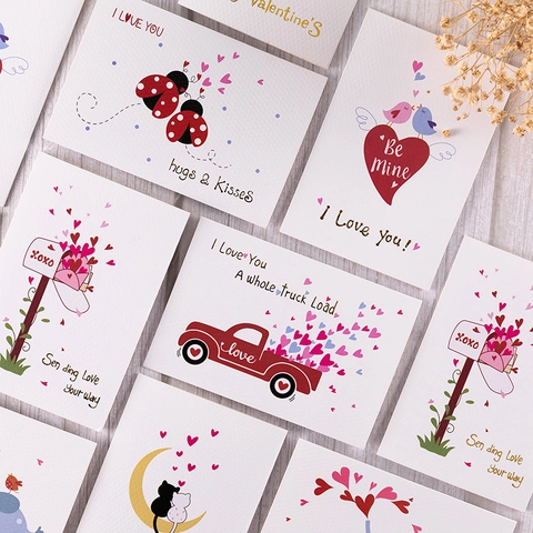 Valentine's Day Greeting Cards Gold Stamping Cardstock Cartoon Illustration Heart Folded Anniversary Gift Note Card