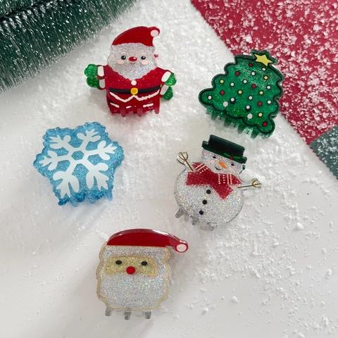 Christmas Hair Claw Clip Glitter Acrylic Santa Claus Snowman Tree Snowflake Novelty Festive Headwear Women Girls Gift