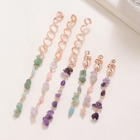Spiral Flecht Clips Roségold Metall Mit Naturstein Anhängern Dreadlocks Schmuck Vintage Ethno Stil Für Damen