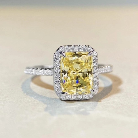 Anello In Zircone Colorato Rettangolare Taglio Radiant Argento Sterling 925 Gioielli Fidanzamento Lusso Per Donna