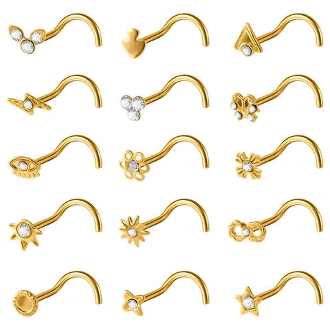 Nose Stud 316 Stainless Steel Rhinestone Butterfly Sun Lightning Star L-Shaped Piercing Jewelry For Women Men