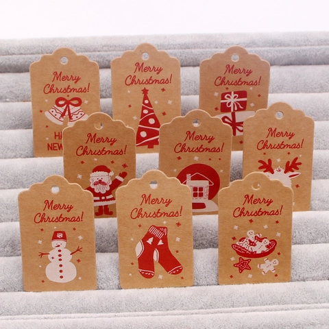 Etichette Regalo Natale Carta Kraft E Corda Di Canapa Buon Natale Stampato Decorazione Festa Cartellini Appesi