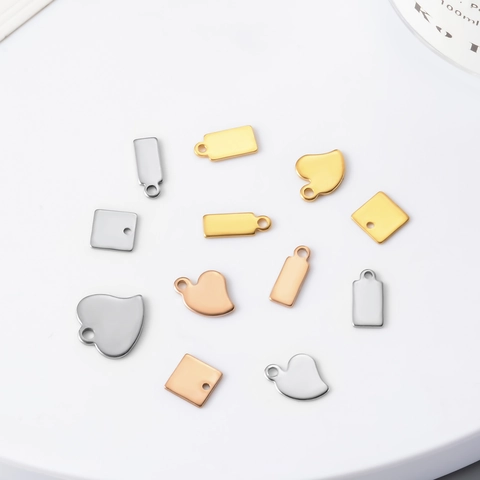Edelstahl Rohling Anhänger Charms Rechteck Quadrat Herz DIY Schmuckherstellung Zubehör Tags Galvanisiert
