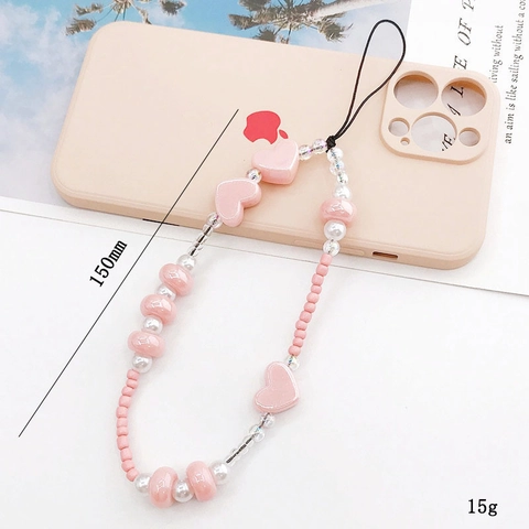 Cordino Per Cellulare Con Perline Cuore Perla Artificialto Perla Artificial Sintetica Cinturino Da Polso Anti-Caduta Moda Dolce Coreana Donna