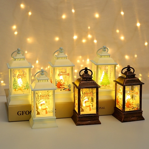 Weihnachtslaterne LED Nachtlicht Kunststoff Retro Hängelampe Dekorative Tischlampe Feiertag Party Ornament Weihnachtsmann