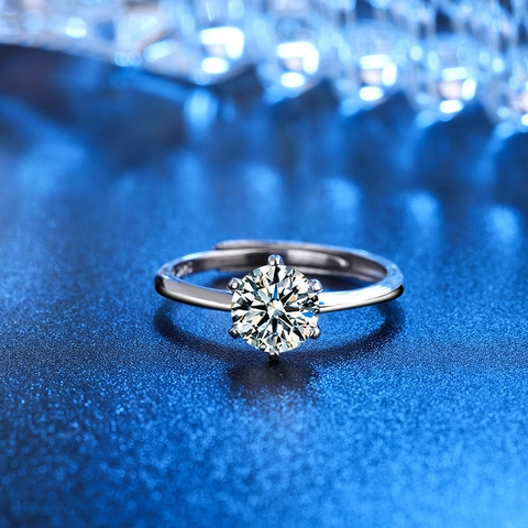 Classic Solitaire Ring Round Cubic Zirconia Six Prong Adjustable Open Band Jewelry Women