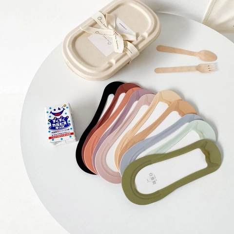Chaussettes Invisibles Femmes Nylon Sans Couture Coupe Basse Silicone Antidérapant Coupe Libre Texture Nervurée Respirant Léger