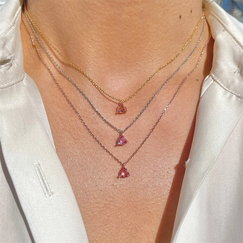 Collana Con Pendente A Cuore Rame Placcato Oro 18K Zirconia Rosa Catena Da Clavicola Gioielli Romantici Per Donna