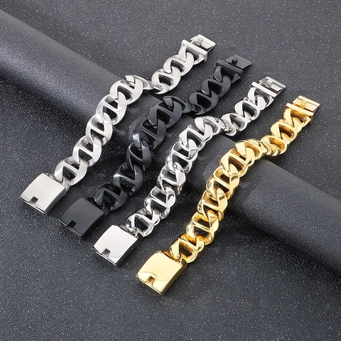 Pulsera De Cadena Cubana Para Hombre Acero Inoxidable Resistente Punk Vintage Pulido Mate Joyería