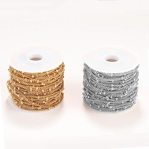 Stainless Steel Satellite Bead Chain Vacuum Plated 18K Gold DIY Jewelry Making Accessories Crafting Link Chains
